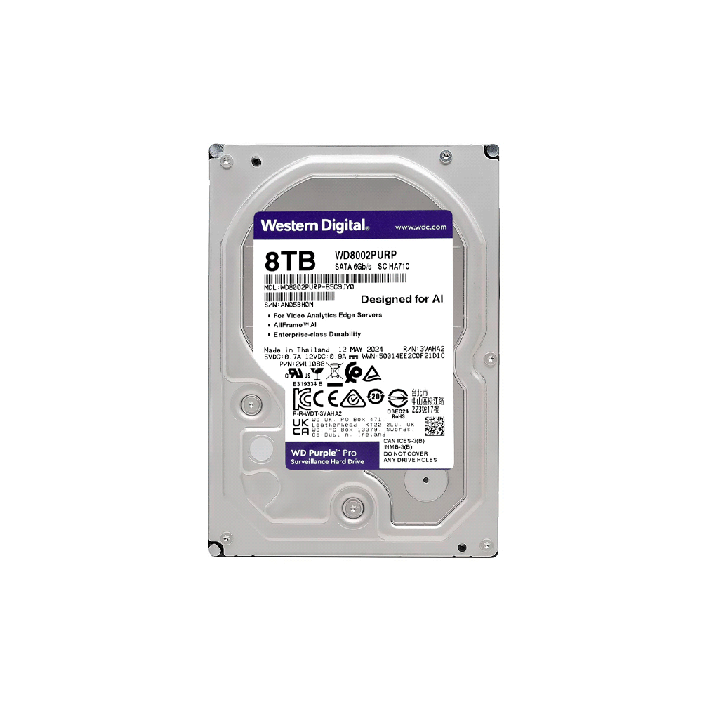 DISCO DURO SATA3 8TB WESTERN DIGITAL PURPLE PRO 7200 256MB WD8002PURP SURVE (GARANTIA BR)-SKU:119009