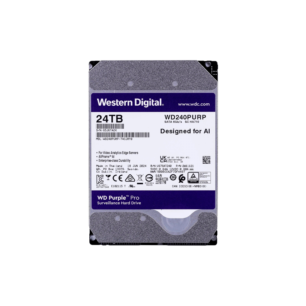 DISCO DURO SATA3 24TB WESTERN DIGITAL PURPLE PRO 7200 512MB WD240PURP SURVILLANCE (GARANTI-SKU:119108
