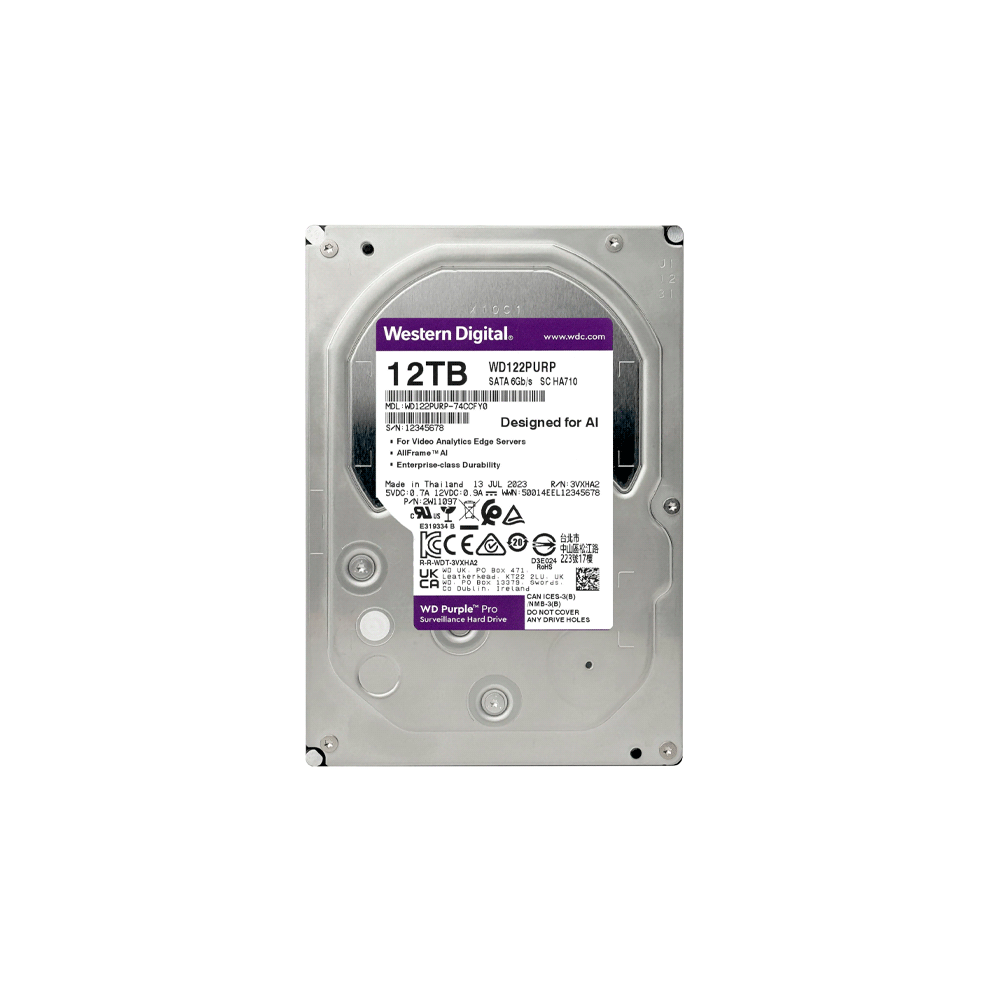 DISCO DURO SATA3 12TB WESTERN DIGITAL PURPLE PRO 7200 512MB WD122PURP SURV (GARANTIA BR)-SKU:120531