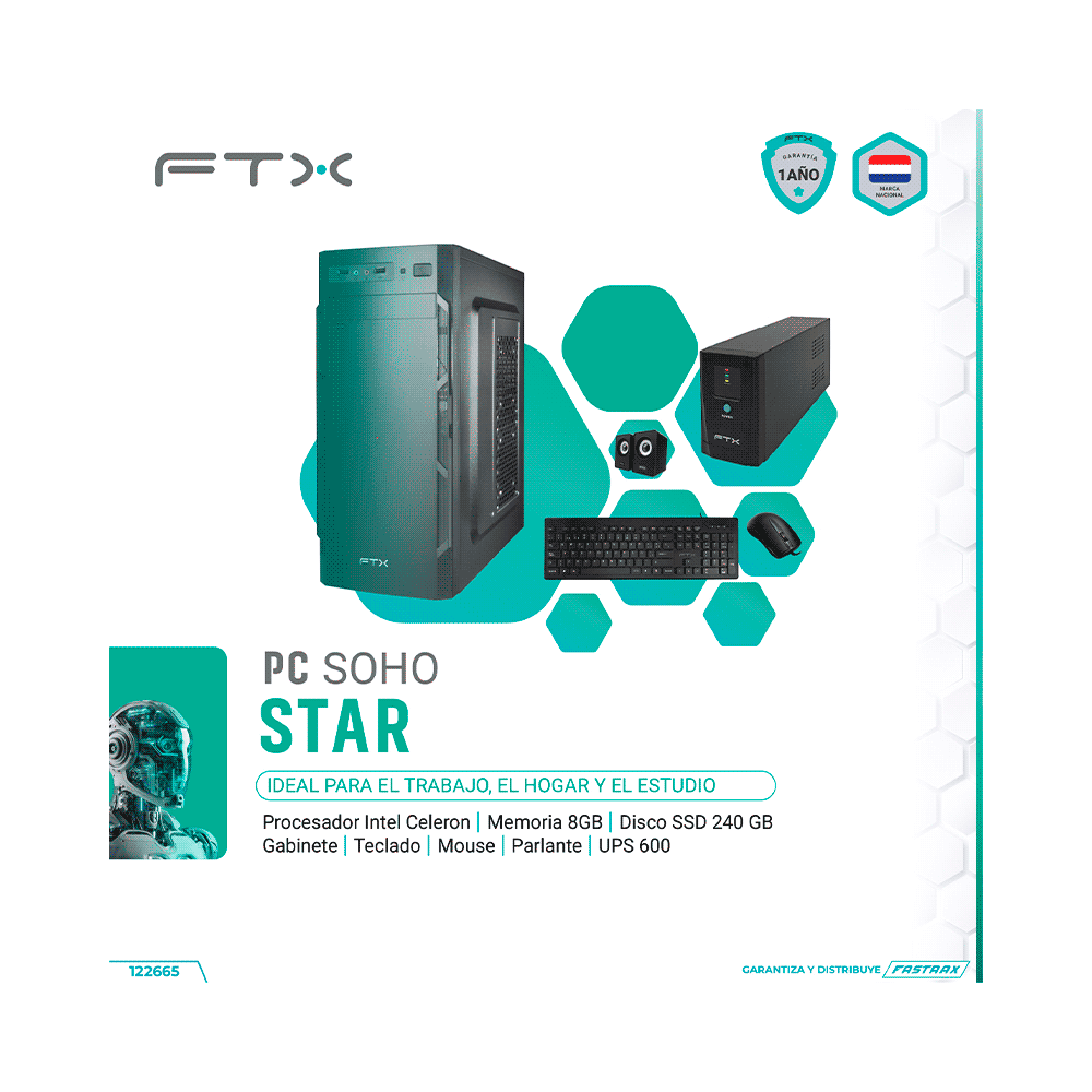 COMPUTADORA  FTX SOHO STAR CEL/240SSD/8G + UPS 600W + MOUSE + TECLADO