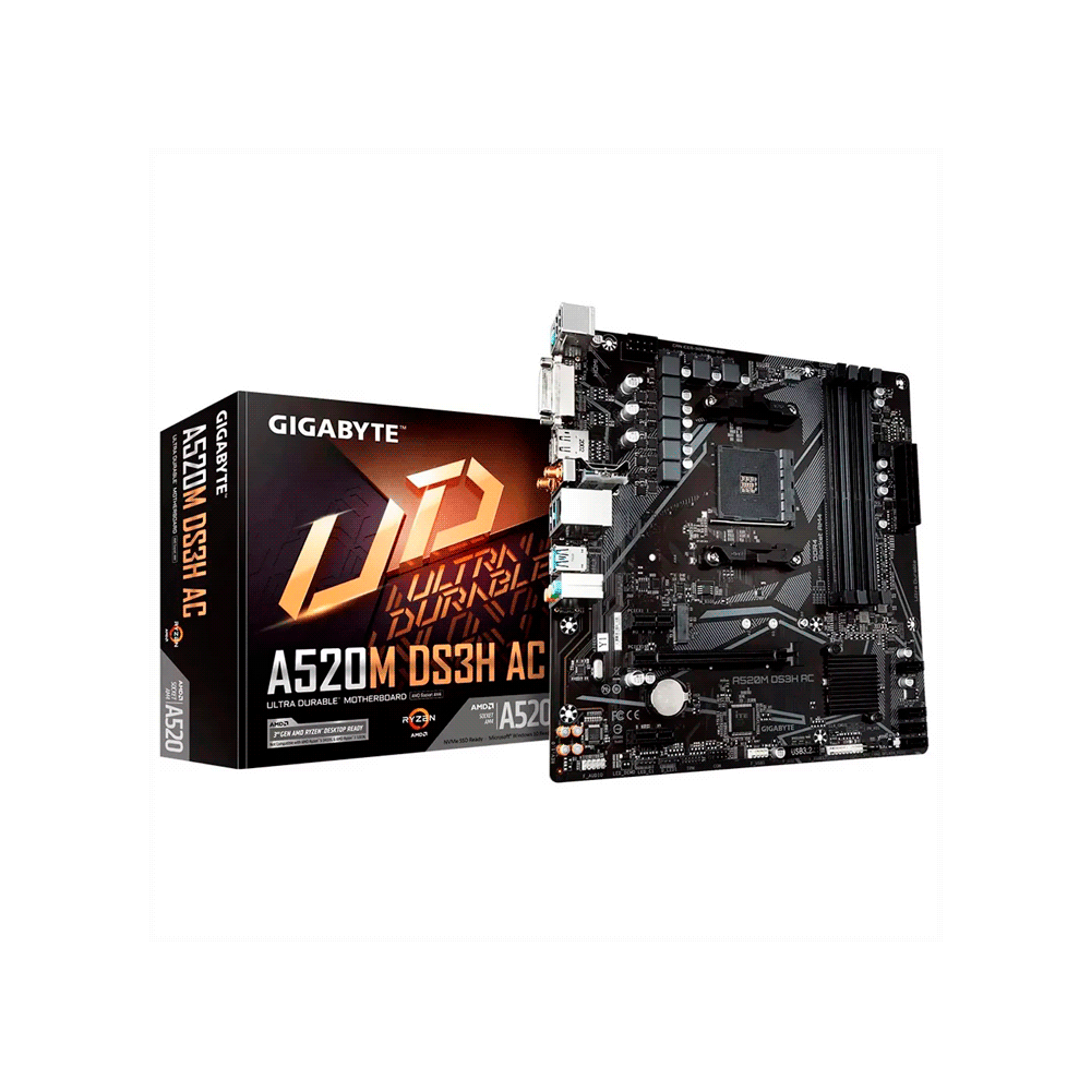 PLACA MADRE GIGABYTE AM4 A520M DS3H AC S/R/HDMI/DP/DVID/M2/WIFI/DDR4/USB3.2/MATX-SKU:123297