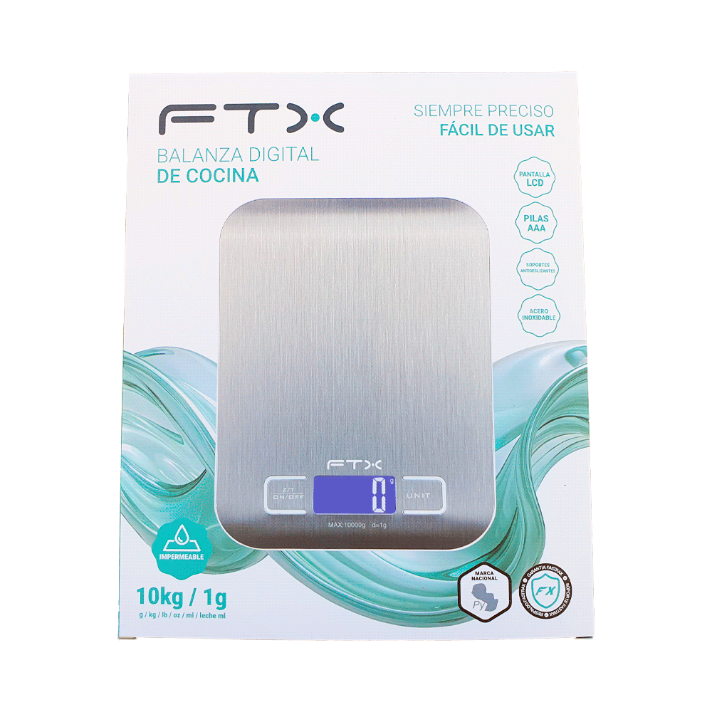 BALANZA DE COCINA FTX DIGITAL 10KG PLANA GRIS KS-101 Hover