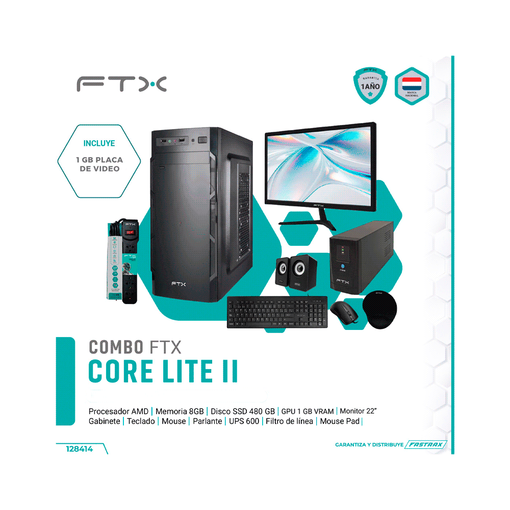 COMPUTADORA FTX CORE LITE II R3/480SSD/8G/MON 22"+UPS 600+TECLADO+MOU+ SPK+ FIL+ PAD-SKU:128414