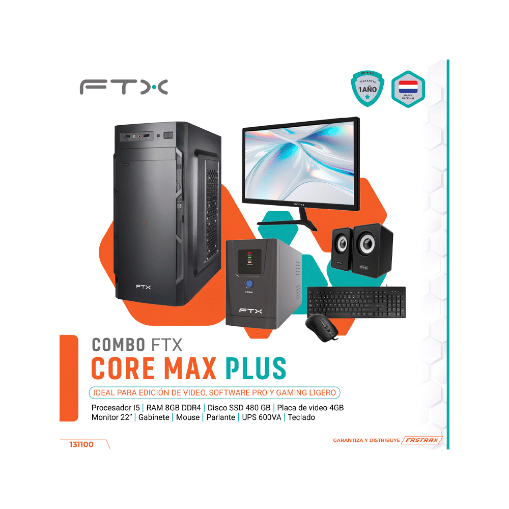 COMPUTADORA FTX CORE MAX PLUS I5/480SSD/8G/4GBVGA+MON 22"+UPS600+TECL+MOU+SPK