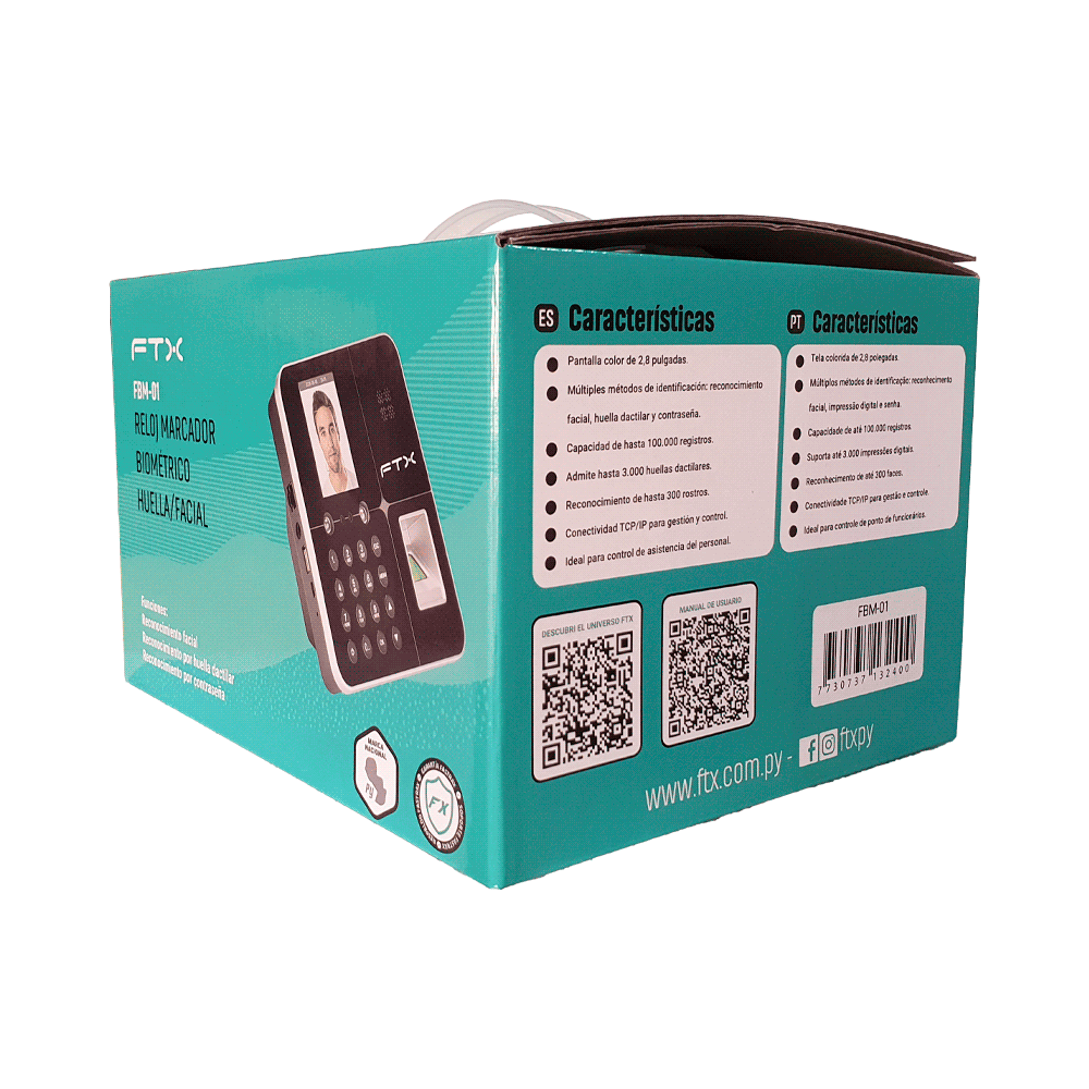 MARCADOR BIOMETRICO FTX RJ45/DE HUELLA/FACIAL FBM-