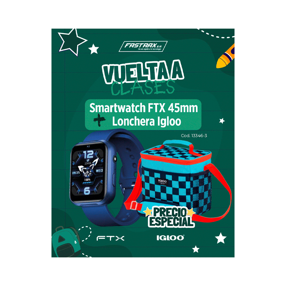 COMBO VUELTA CLASES SMARTWATCH FTX K10-BL AZUL + B