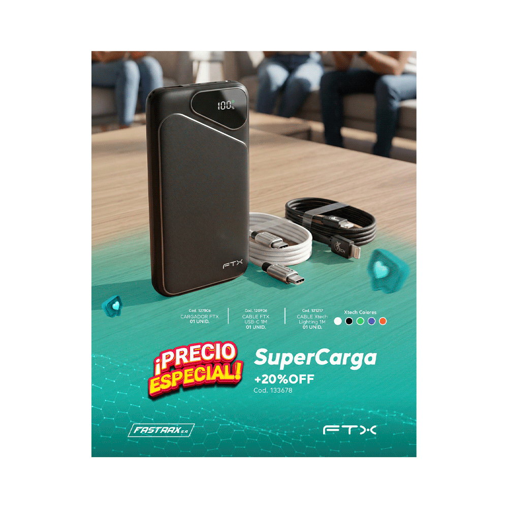 COMBO SUPER CARGA CARGADOR PORTATIL FTX PB-10LCD-B