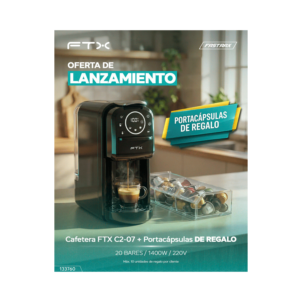 COMBO CAFETERA FTX 1 TAZA C2-07 + PORTACAPSULAS DE CAFE CH-3C-SKU:133760