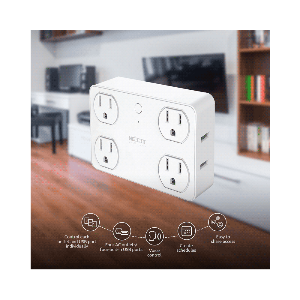 Regleta Inteligente Wifi Nexxt, Google Alexa / 4 Tomas 4 Usb NEXXT