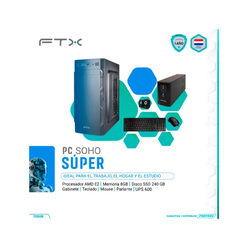COMPUTADORA FTX SOHO SUPER E2/240SSD/8G + UPS 600W + MOUSE + TECLADO