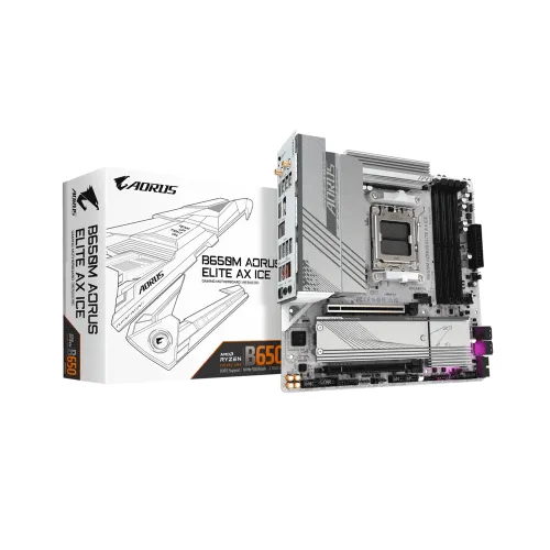 PLACA MADRE GIGABYTE AM5 B650M AORUS ELITE AX ICE DDR5 S/R/HDMI/DP/2M2/WIFI/MATX
