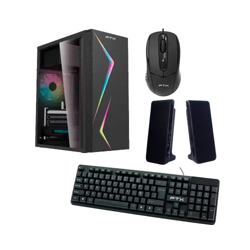 GABINETE KIT FTX271R C/FUENTE 500W MOUSE+TECL+SPK+LATERAL TRANSP MATX/MITX
