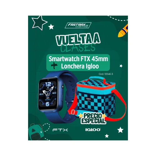 COMBO VUELTA CLASES SMARTWATCH FTX K10-BL AZUL + BOLSA IGLOO 9LAT 64302