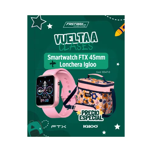COMBO VUELTA CLASES SMARTWATCH FTX K10-PK ROSA + BOLSA IGLOO 9LAT 64301