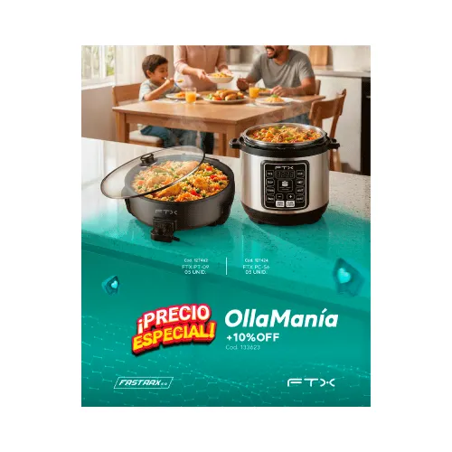 COMBO OLLAMANIA OLLA PRESION/ARROZ FTX PC-S6 + OLLA ELECT SARTEN PT-09