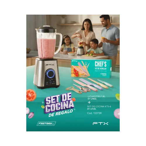 COMBO LICUADORA FTX 1.8L B2-180 + SET DE COCINA FTX KTS-6